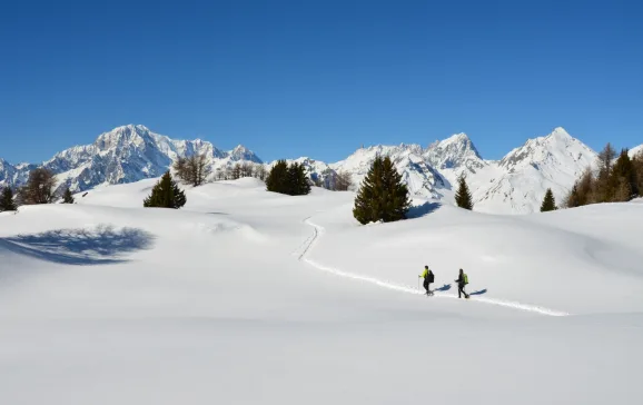 VALLE DAOSTA Racchette da neve e Monte Bianco CREDIT  Marco Gabbin