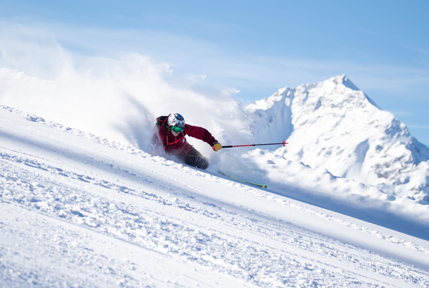 Skier on ski area Santa Caterina, Bormio